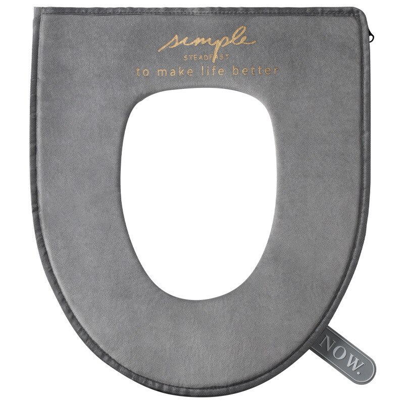 Épaissi luxe coton Linter doux lavable fermeture éclair salle de bain pleine taille universel accessoires ensemble couverture de siège de toilette: Gray