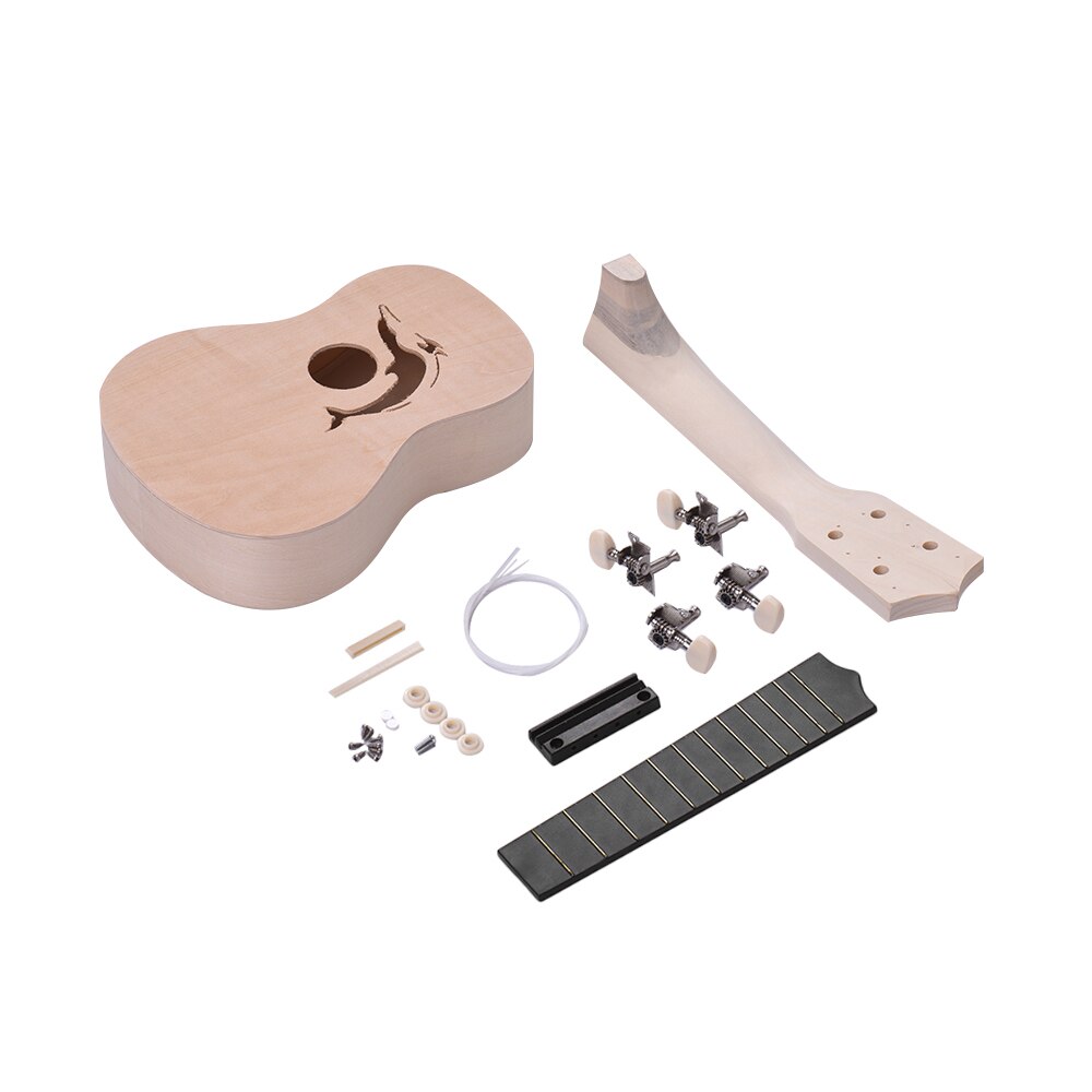 21 tuuman keskeneräinen tee-se-itse ukulele ukulele setti lehmuspuusta valmistettu runko ja kaula, muovinen otelauta ja talla, nailonkielet ukulele-harrastukseen: Tyyli 4