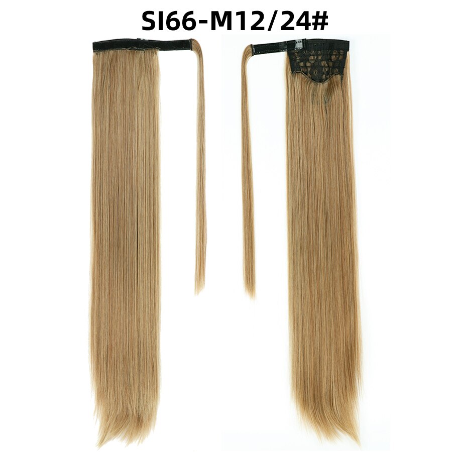 28 pulgadas sintético de Velcro de pelo de cola de caballo extensión recta Clip Invisible Pony cola resistente al calor negro marrón Rubio SI66: SI66-M12-24
