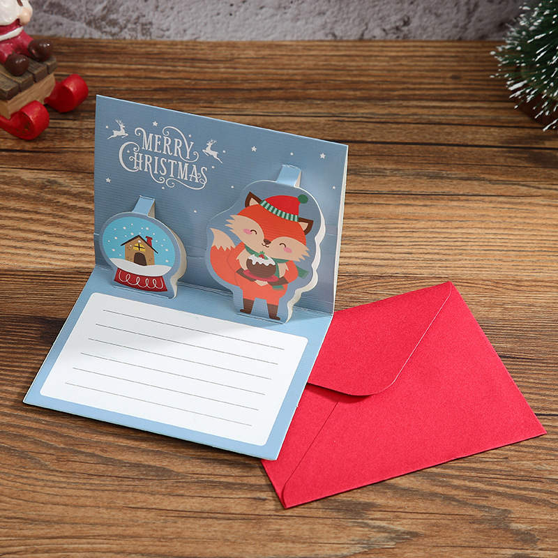 Carte de vœux joyeux nouvel an, 5 pièces, cartes de vœux joyeux noël avec enveloppe, Mini carte postale pour enfants, carte , fête de noël: Crystal ball fox