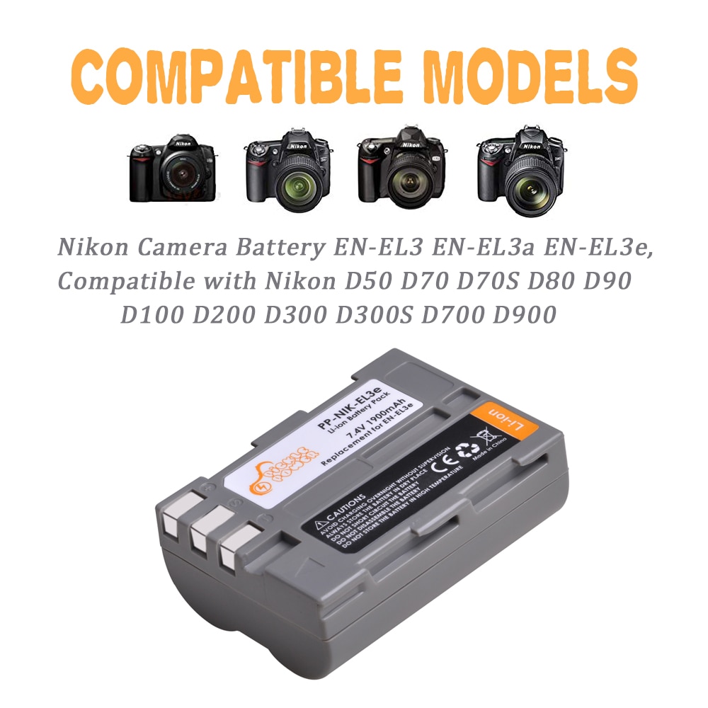 2 pc 1900 mah en -el3e sv  el3e kamerabatteri och led -laddare med typ c -port för nikon  d50 d70 d80 d90 d100 d200 d300 d300s d700.