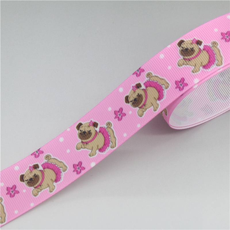 DUWES 50 yards Hond Poedel Bulldog Corgi Gedrukt Grosgrain Lint Accessoire Hairbow Hoofddeksels Decoratie DIY OEM D1651