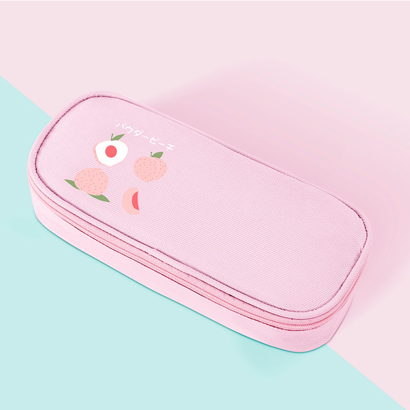 pencil case large capacity pencil case fruit pencil box multifunctional stationery box school stationery estuche escola: pink