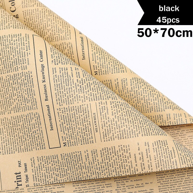Papel de envoltorio de flores, Material de papel Kraft Retro de periódico inglés, ramo Floral, flor de embalaje: black 45pcs