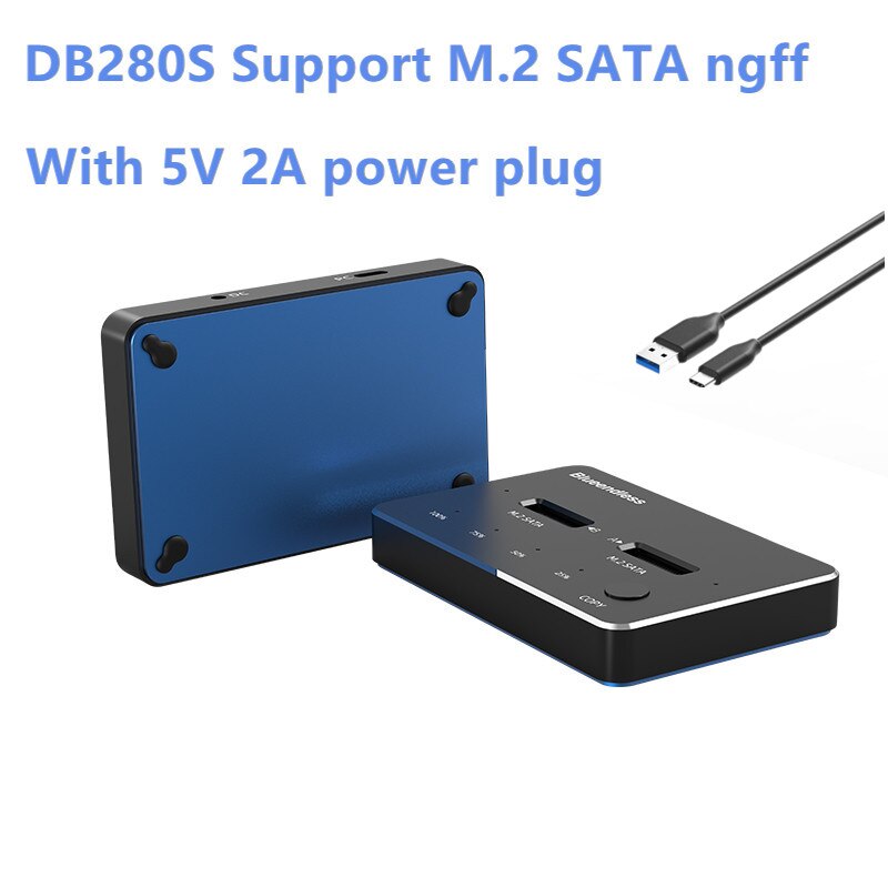 Blueendless Dual Bay Ssd Behuizing Usb C M2 Ssd Externe Case M2 Nvme/Ngff Case Ssd Hdd Ssd Docking station Usb C Clone Functie: DB280S-M.2 SATA