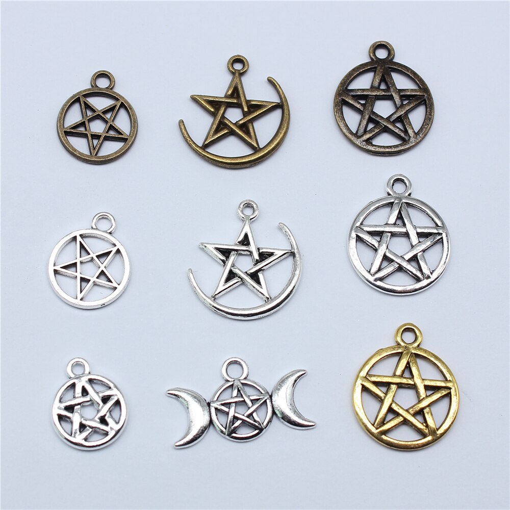 Pendentifs en forme d'étoile pentagramme, 20 pièces, pendentifs de couleur Bronze et argent, fabrication de bijoux anciens, artisanat fait à la main