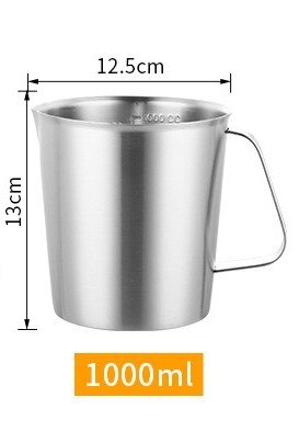 Tykkere rustfritt stål målebøtte melkeskummende kanne for kaffekunst kjøkken bar måleverktøy: 1000ml