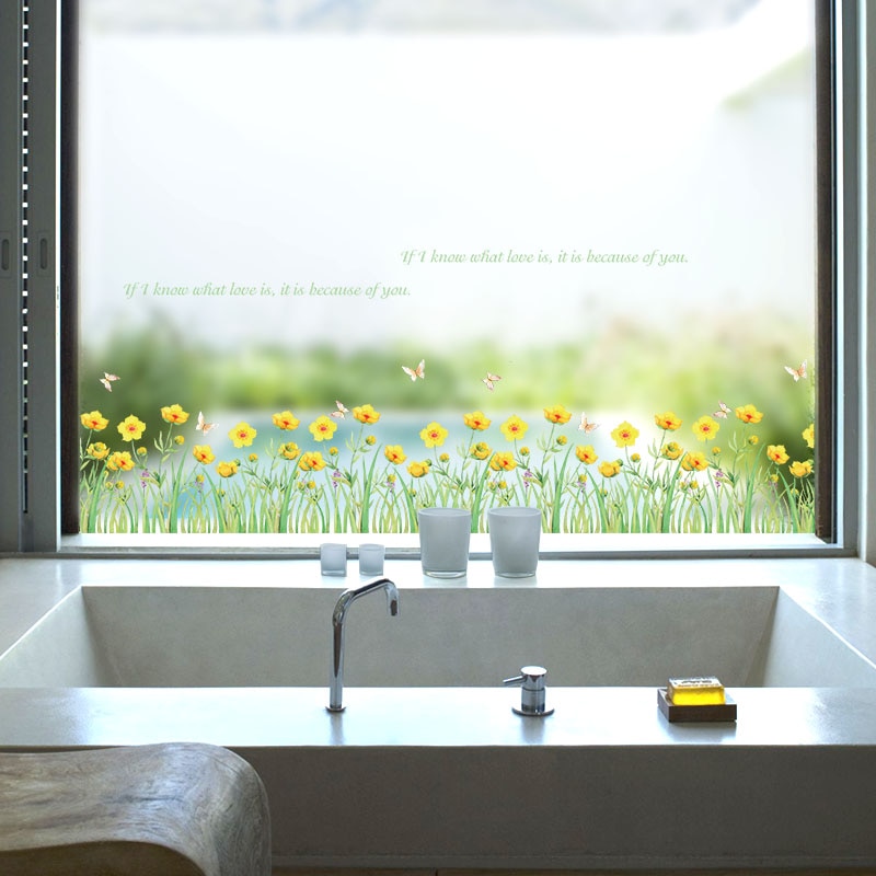 Yellow Flowers Butterfly Wall art Stickers Removable Skirting Line Border Decoration Window Glass Decals Self Adhesive