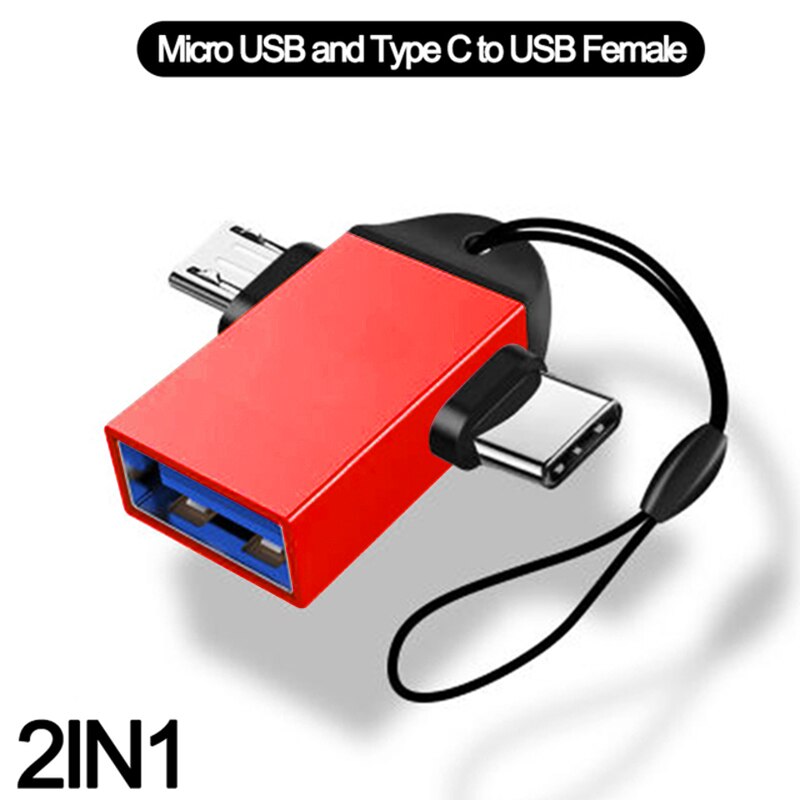 2IN1 cavo Micro usb maschio a USB femmina per telefono cellulare tipo C a connettore USB adattatore OTG convertitore in lega di alluminio in movimento: 2IN1 Red