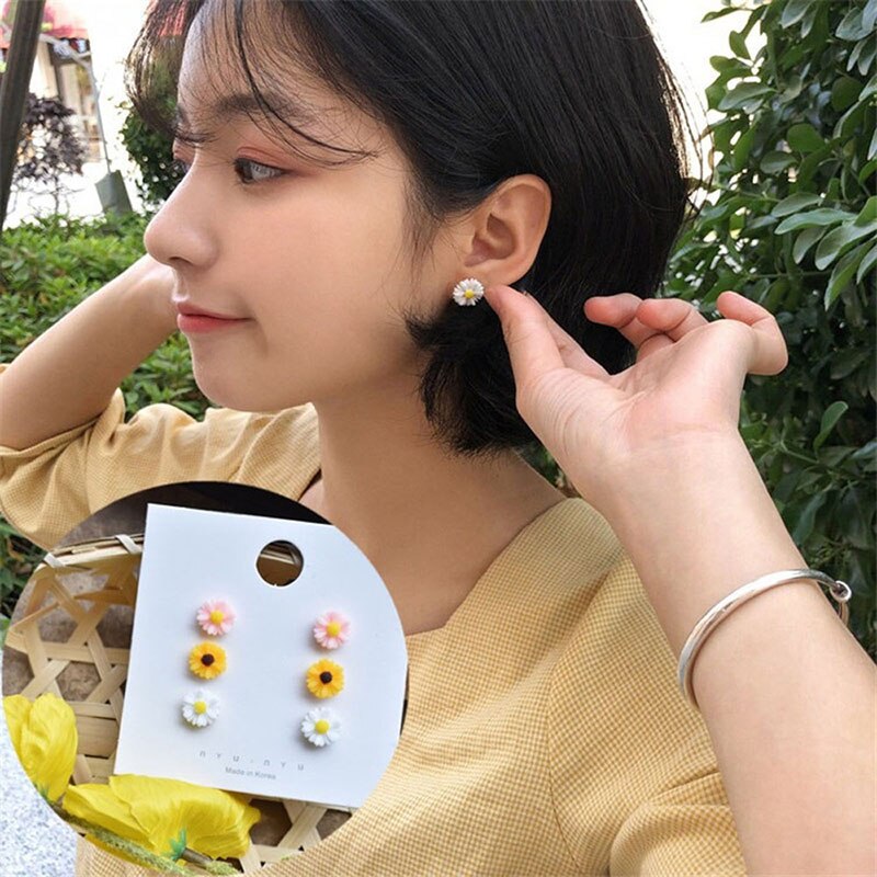 Koreaanse Stijl Leuke Daisy Flower Stud Oorbellen Voor Vrouwen Zomer Verse Bloemen Oorbellen Sieraden Femme Brincos Sieraden