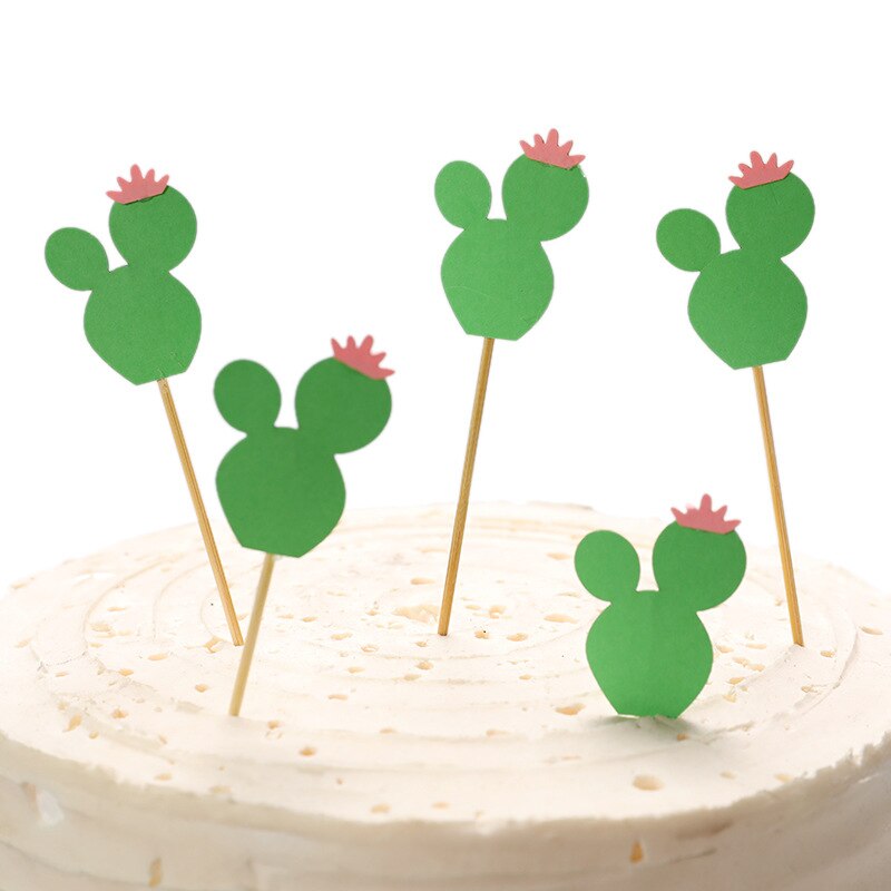 Monstera deliciosa løve grøn skov kaktus tema tillykke med fødselsdagen kage topper børn favoriserer forsyninger til safari fødselsdagsfest: 5 stk kaktus 1