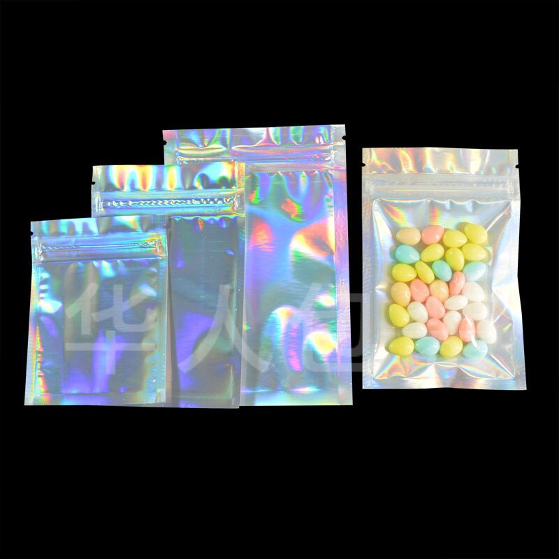 20pcs/lot Glitter Heat Seal Aluminum Foil Ziplock Bags Flat Zip Lock Retail Package Bag Plastic Foil Zip Bags