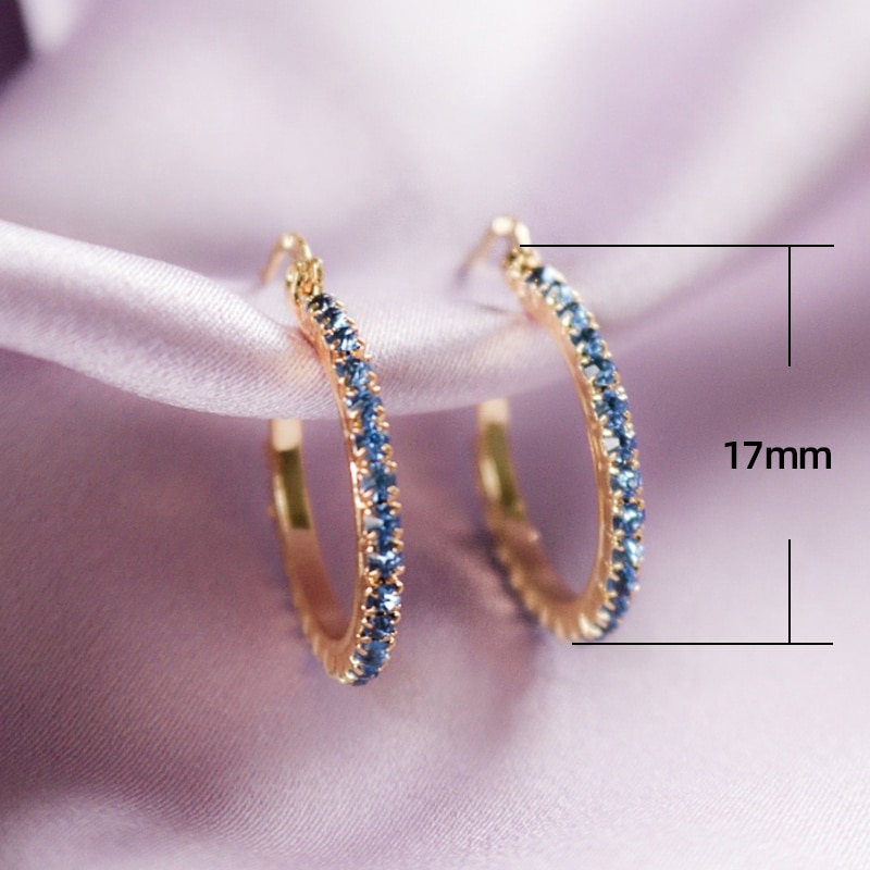 Huitan Gorgeous Women Hoop Earring Gold Color with Deep Blue Cubic Zirconia Noble Lady Wedding Party Daily Wear Jewelry