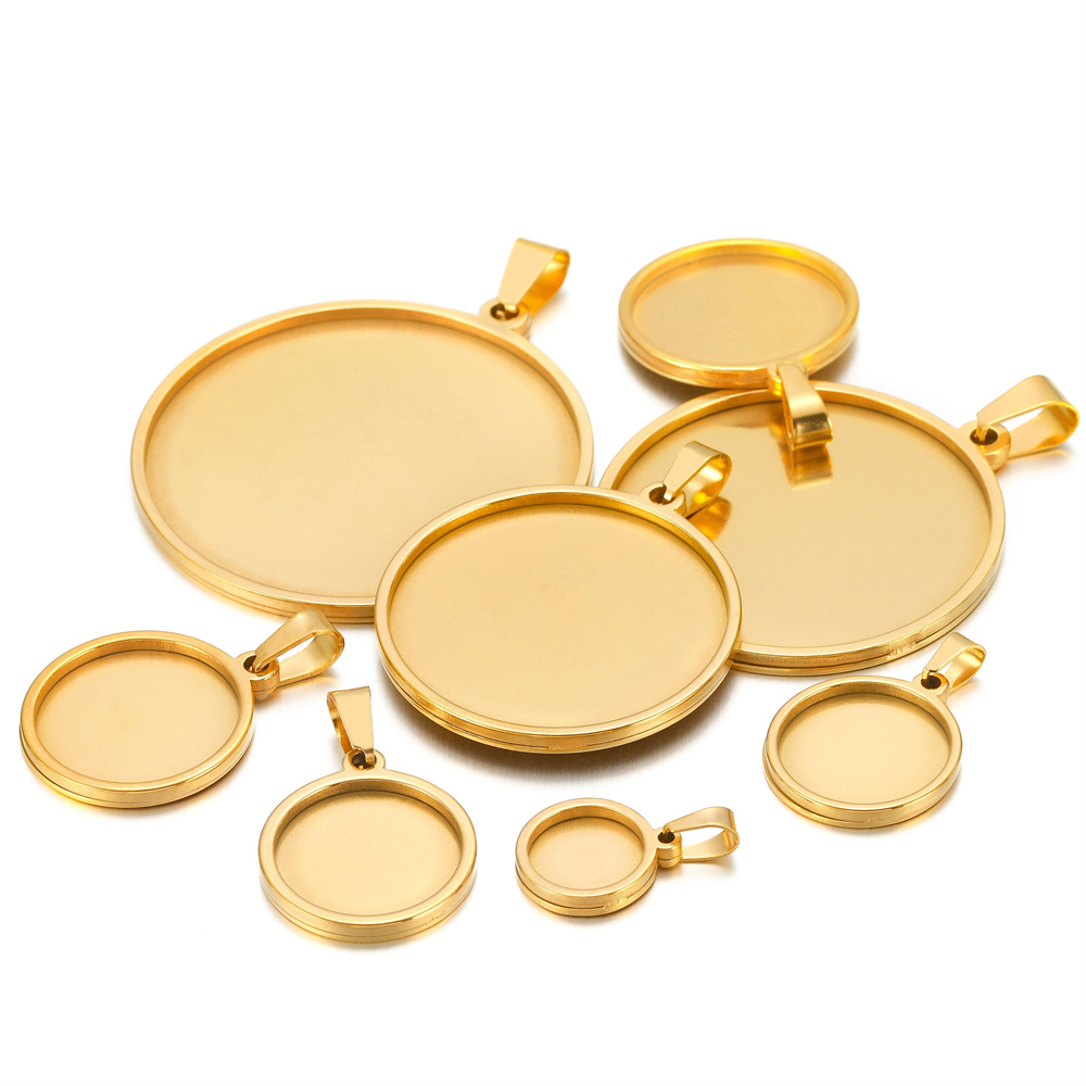 Bases de acero inoxidable de 5 piezas, 10/15/16/18/20/30/35/40mm, Base de camafeo de cabujón, bandeja, bisel, colgante de collar en blanco para fabricación de joyas DIY