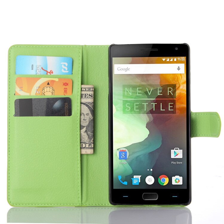 Voor Oneplus Twee 2 Portemonnee Kaart Stent Gevallen Lichee Patroon Flip Leather Case Bescherm Cover Black Case Voor Oneplus2