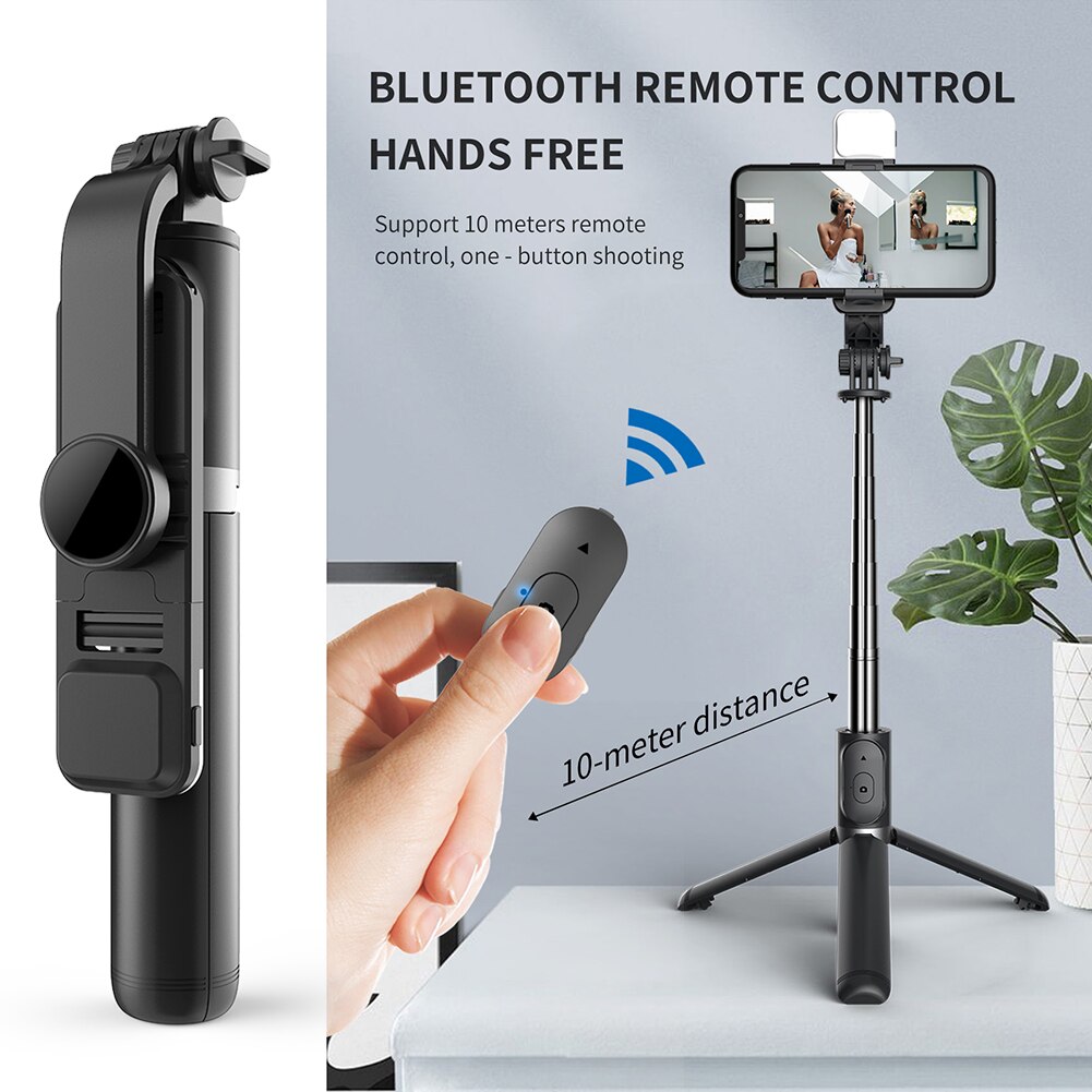 Q02S Bluetooth Selfie Stick Tripod with Dimmable Fill Light Portable Extendable Monopod + Remote Shutter Monopod Artifact Rod