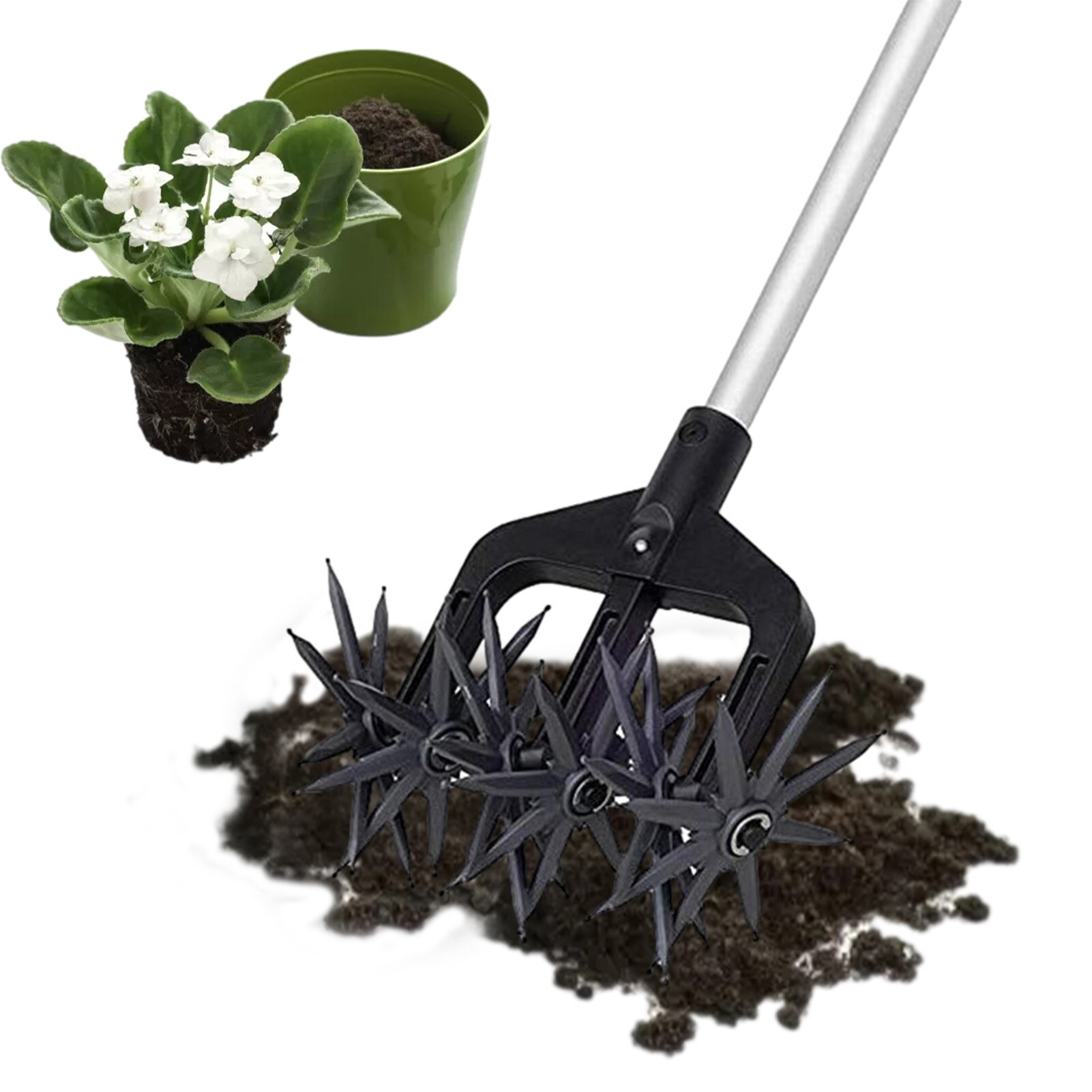 Rotary Cultivator Tool Labor-saving Soil Turning Tool Garden Rotary Tiller Landscape Cultivate Grass Repair Seed Planting Tool