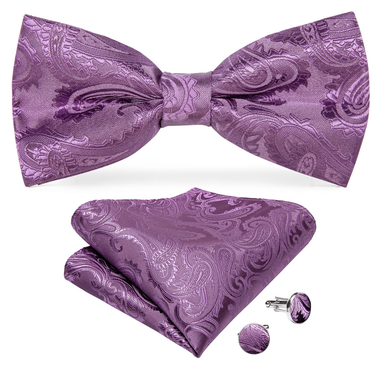 Gilet Paisley violet en soie pour homme, boutons de manchette, nœud papillon, cravate, ensemble pour costume, smoking DiBanGu, MJ-111