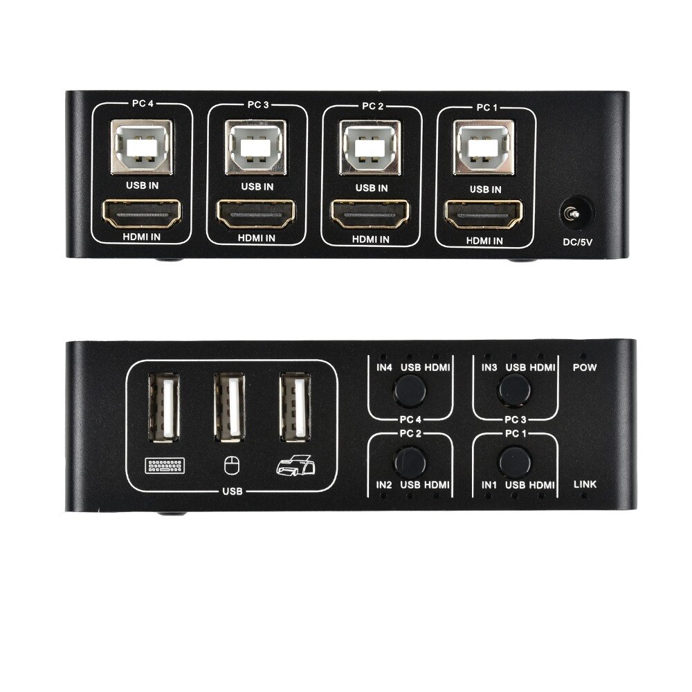 4 port 4K HDMI KVM Switch splitter box USB HDMI 1.4 KVM Switcher selector control up to 4 monitors for mac os. windows 10