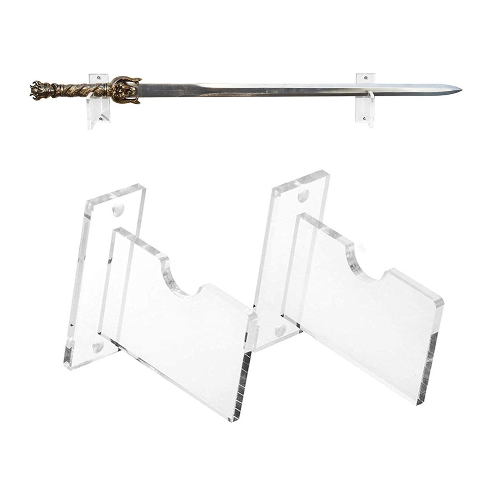 1 Pair Transparent Thick Acrylic Wall Mount Wall Hanger Collectible Display Holder For Swords