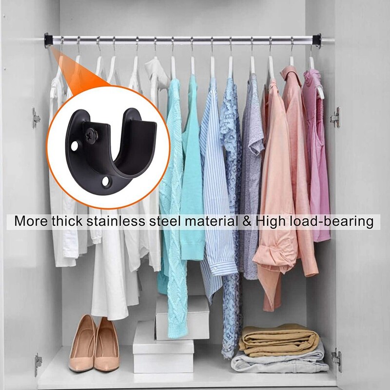 Stainless Steel Hanger Rod Bracket U-Shaped Open Socket Bracket Shower Curtain Rod End Support Flange