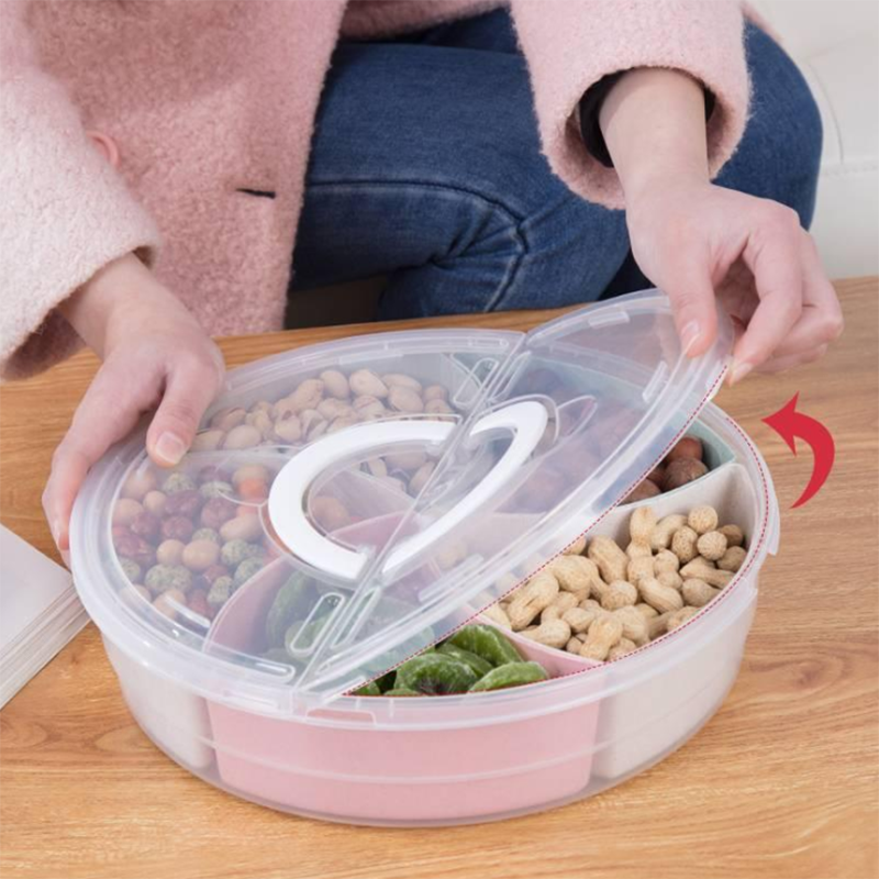 Portable Snack Candy Tray Multi-functional Five-divided Fruit Box Pink Tray Nut And Candy Snack Service Round Tray 31x7.5CM