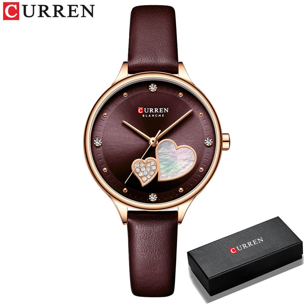 Curren Horloges Vrouwen Mode Lederen Quartz Polshorloge Charmante Strass Vrouwelijke Klok Zegarki Damskie: Rood