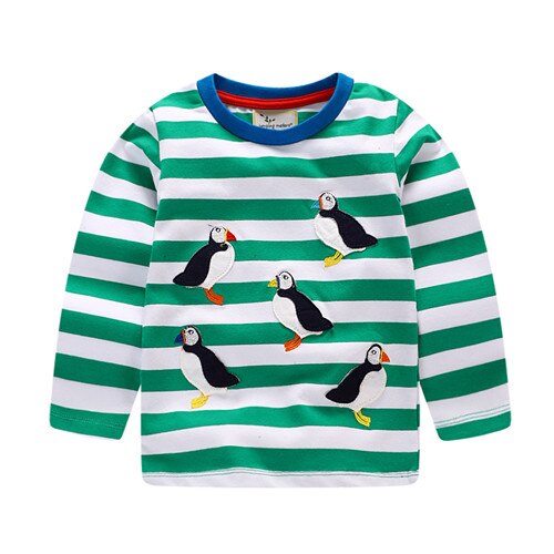 Jumping medidores de manga longa meninas t camisas para o outono primavera roupas do bebê bordado topos da criança animais bonitos t camisas crianças: T7525 birds / 5 T