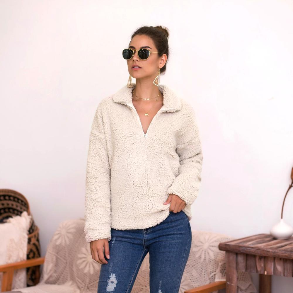 Women's Polar Fleece Lined Sherpa Quarter-Zip Jacket: White / L