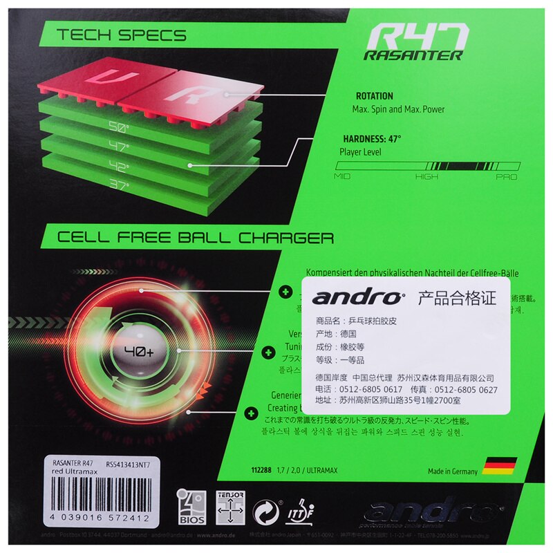 Andro-Tenis De Mesa De goma Rasant R42, Tenis De Mesa con esponja, Original