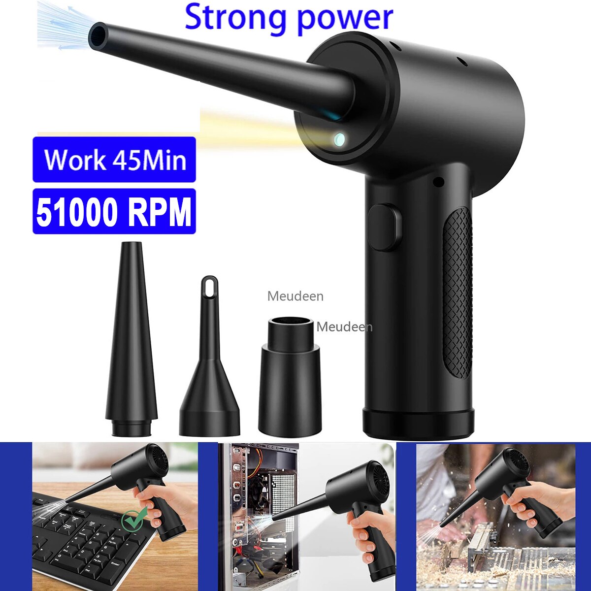 51000RPM Wireless Air Duster Adjustable Cordless Air Blower Compressed Dust Blowing Gun Handheld Keyboard PC Camera Cleaner
