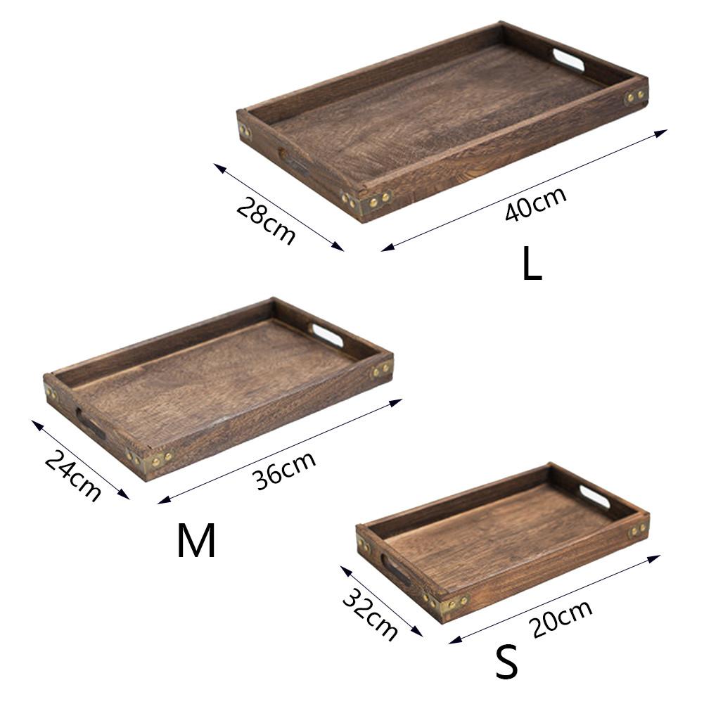 Retro Solid Wooden Serving Tray Tableware Dinner Breakfast Tea Holder Tray Rectangular Fruit Plate Snack Plates For Home Hotel
