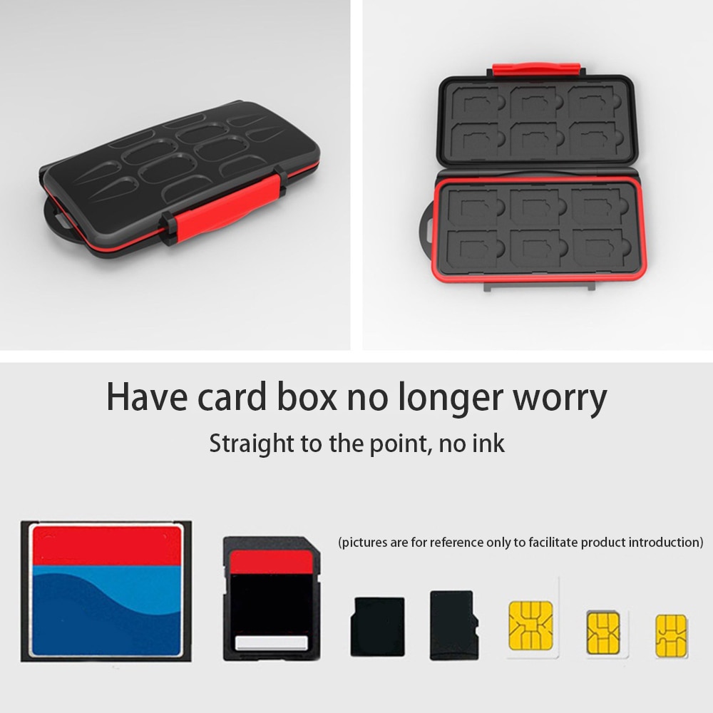 Waterdichte Memory Card Case Grote Uitvoering 24 SD TF Geheugenkaarten Opbergdoos Protector Case Houder Zwart + Rood Anti -Shock