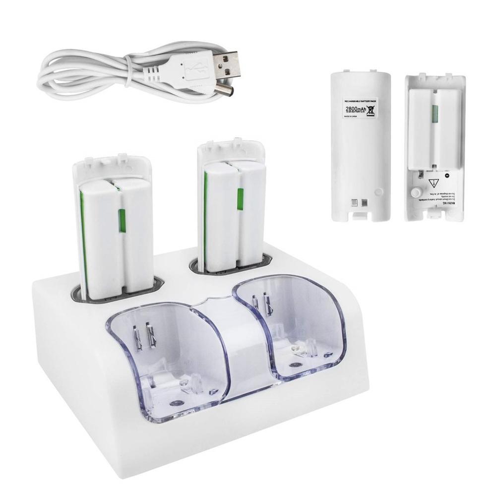 Stazione di Ricarica LED 4 in 1 + Batteria per Accessori di Gioco Nintendo Wii U
