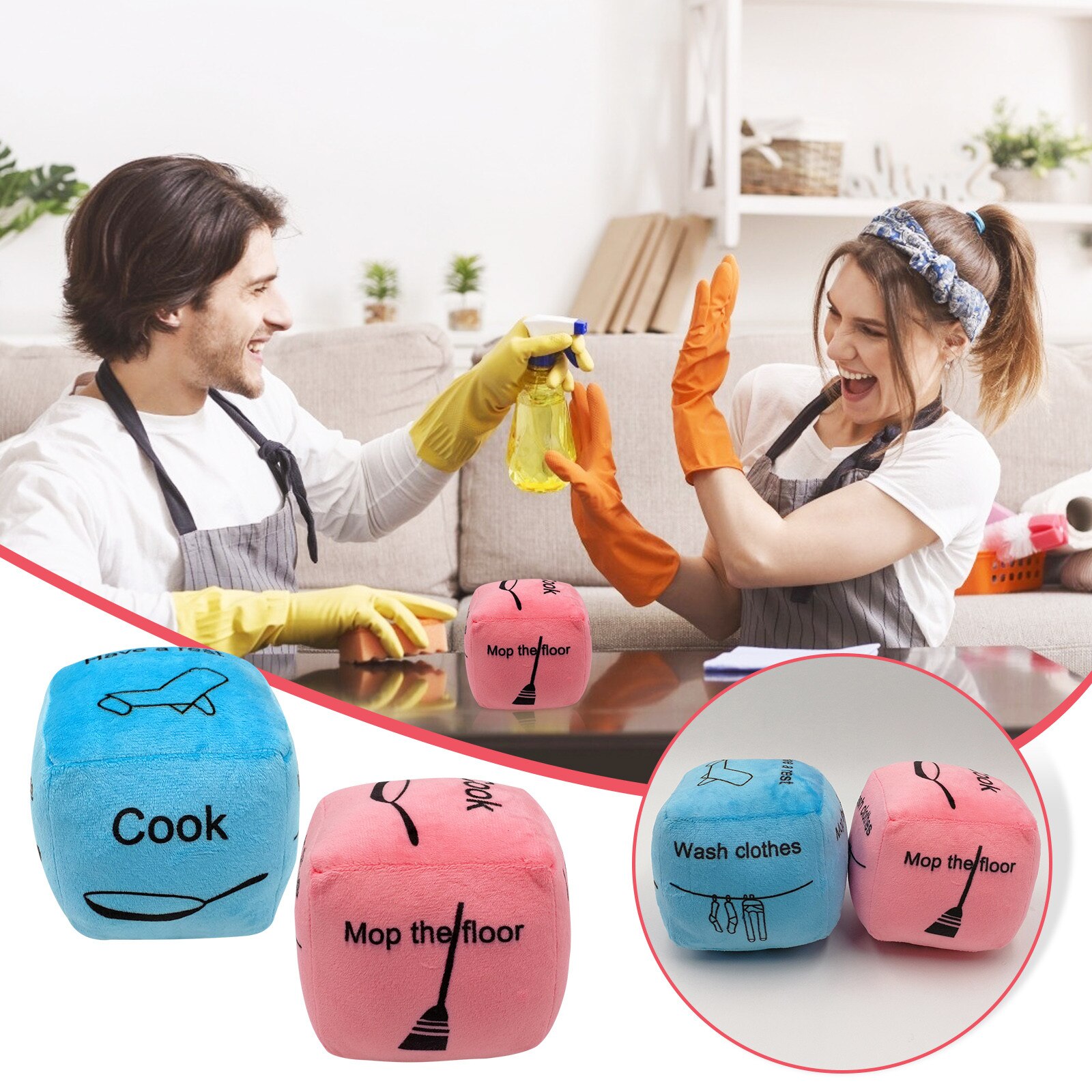 1Pcs Grappig Paar Familie Willekeurige Gelukkig Huishoudelijk Dice Decompressie Knuffel Thuis Decompressie Speelgoed Sofa Tafelblad Decoratie