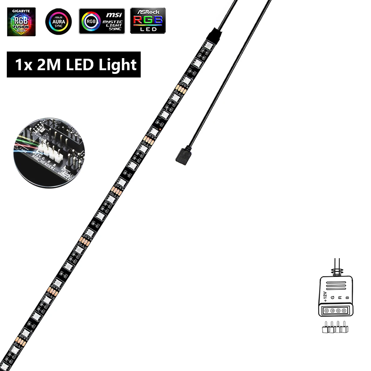 Tira de luces LED RGB 5050 para juegos, línea de rama para 12V Aura Sync, Control de placa base, carcasa de ordenador, 0,5 M- 2M, 4 pines, cabezal RGB: Blanco / changeable