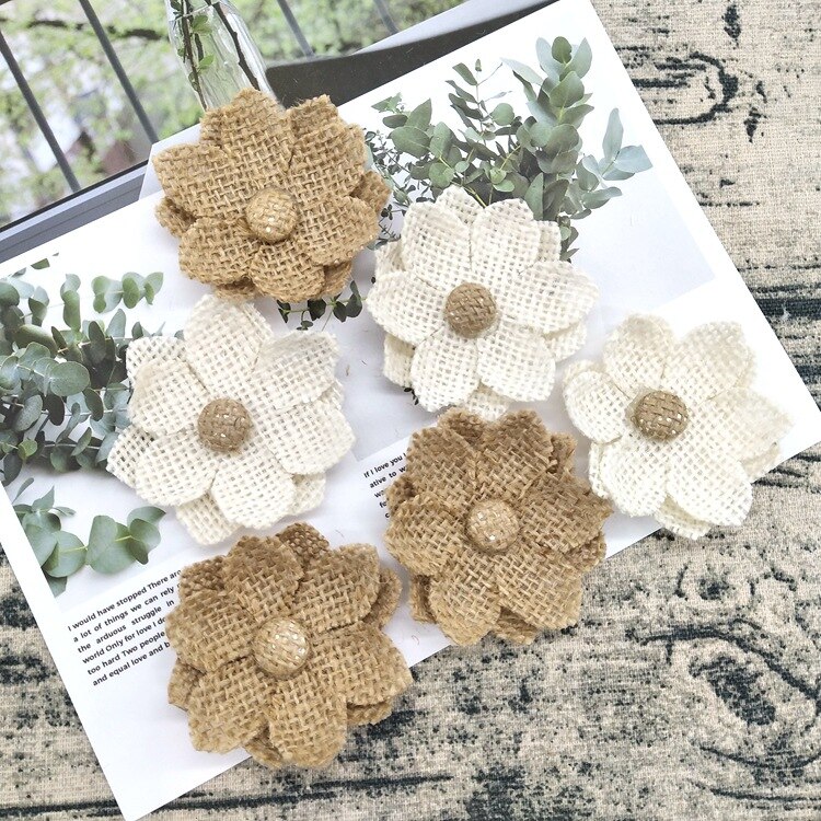 1 PCS Handmade Natural Jute Burlap Hessian Flower ... – Grandado