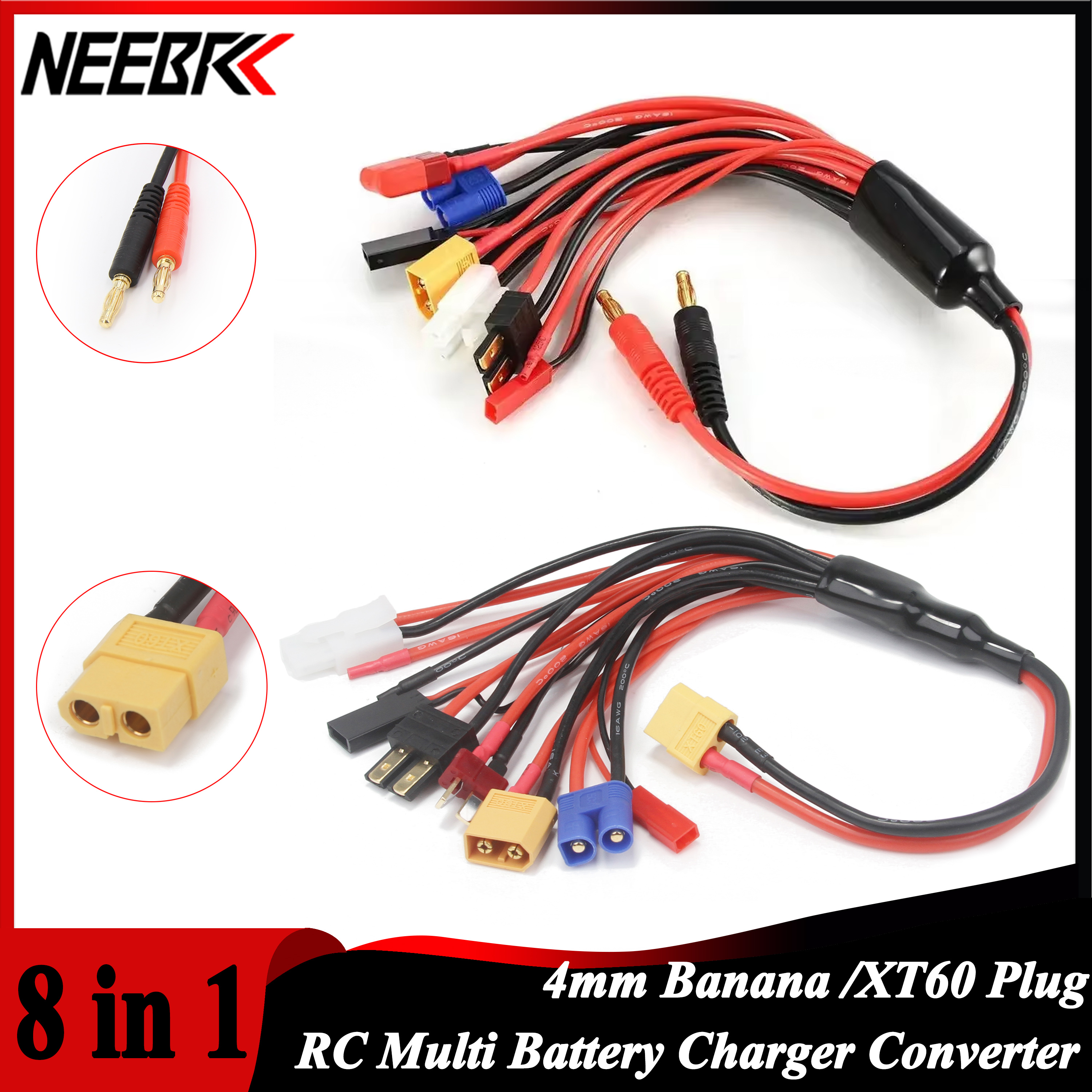 8 in 1 Battery Charger Converter Cable Multi Lipo Adapter Line Futaba 4mm Banana XT60 Plug for RC Car IMAX B6 B6AC Charger Cable