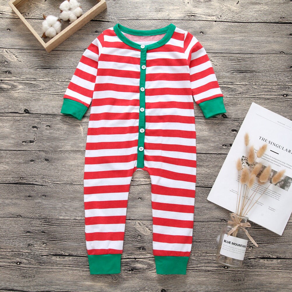 Weihnachten Kleinkind Baby Mädchen Jungen Spielanzugoverall Gestreiften Langarm Weihnachten Pyjama Homewear Outfit 6M-3T