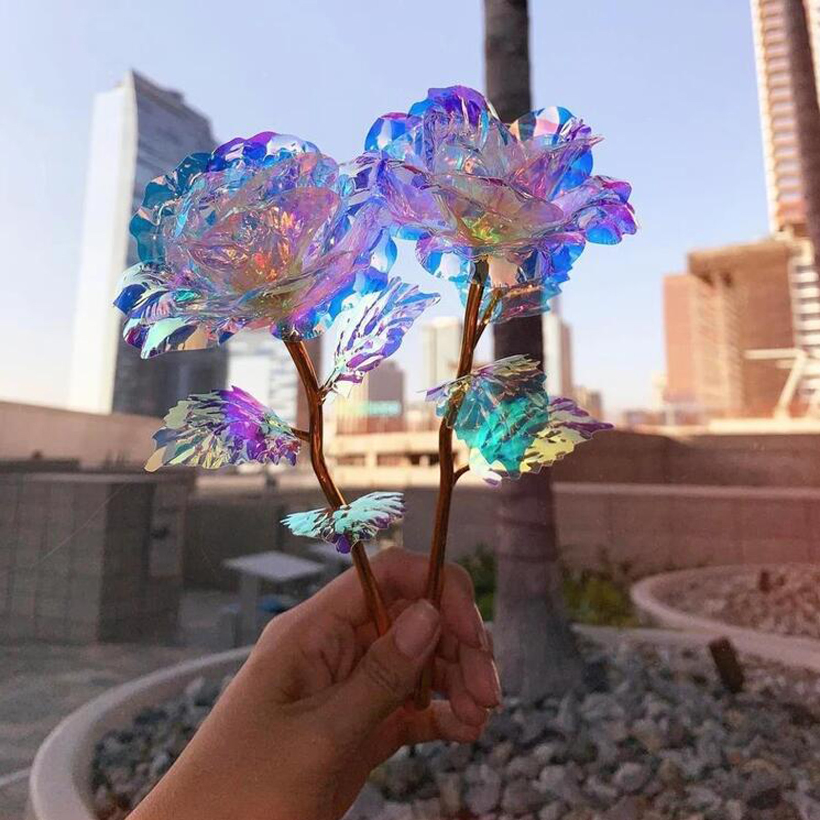 24K Gold Foil Galaxy Rose Flower Artificial Flowers In Glass Christmas Valentine Wedding Girls Colorful Colorful Galaxy Ar