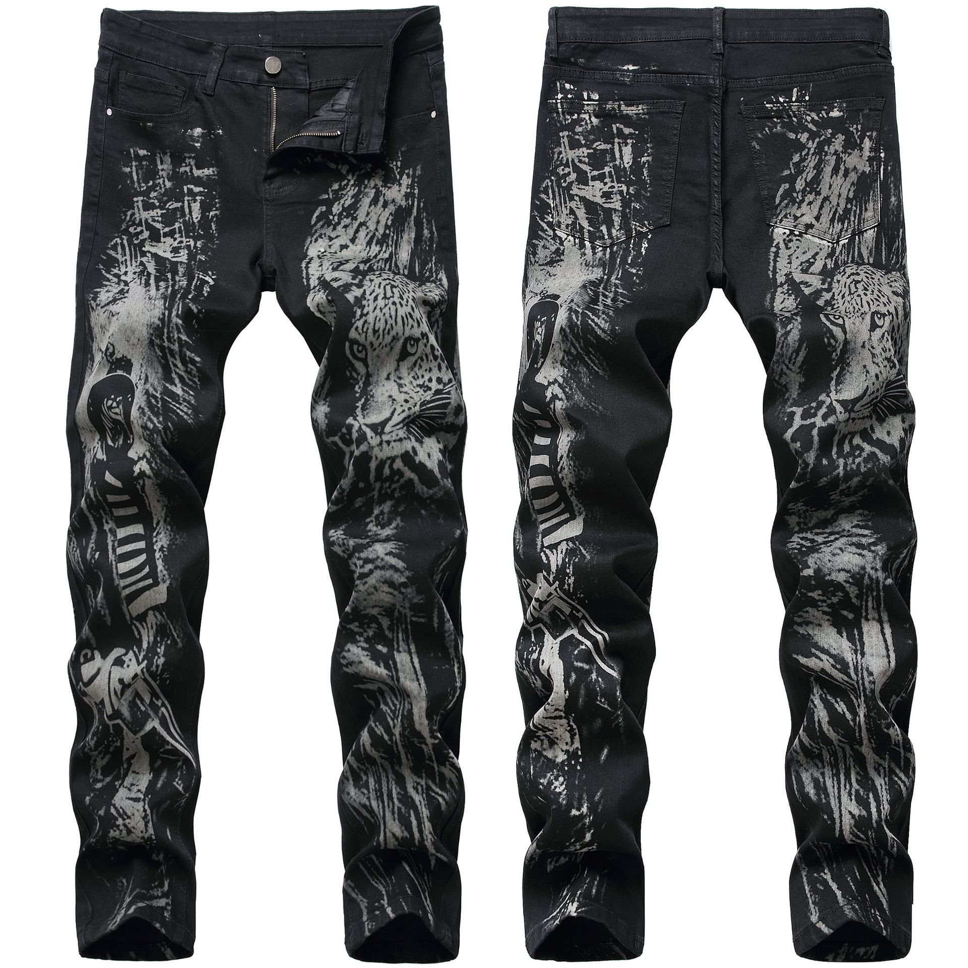 Stijl Slanke Mannen Jean Broek Dier Patroon Gedrukt Jeans Mannen Micro-Elastische Mannen Denim broek Mode Mid Jeans: 38