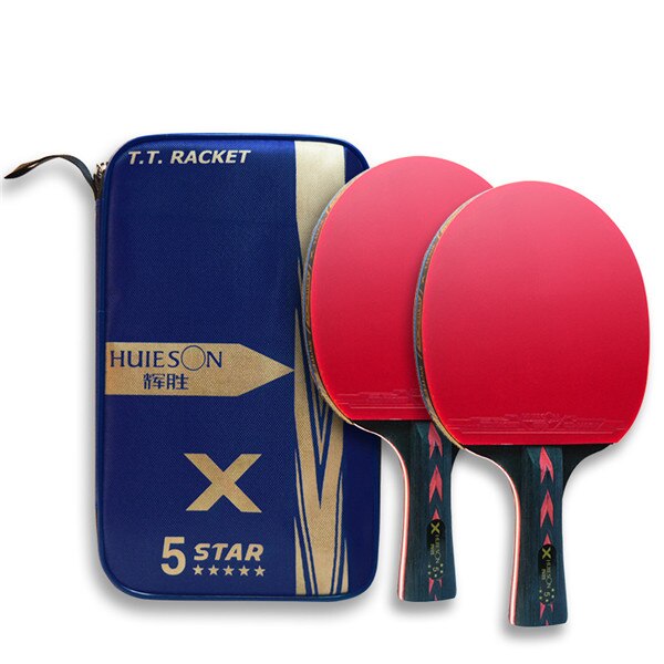Huieson-Tabla de carbono de 5 estrellas conjunto de raqueta de tenis, potente pala de Ping Pong, bate de buen Control, ligero para adolescentes, entrenamiento, 2 uds.: 2 FL Handle
