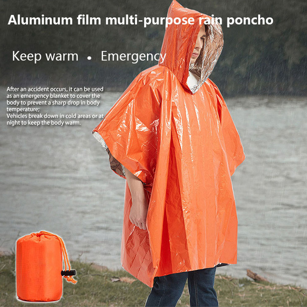 Outdoor Twee-Kleur Thermische Isolatie Emergency Regenjas Eenmalige Emergency Regenponcho Warm Aluminium Film Dubbelzijdig regenjas