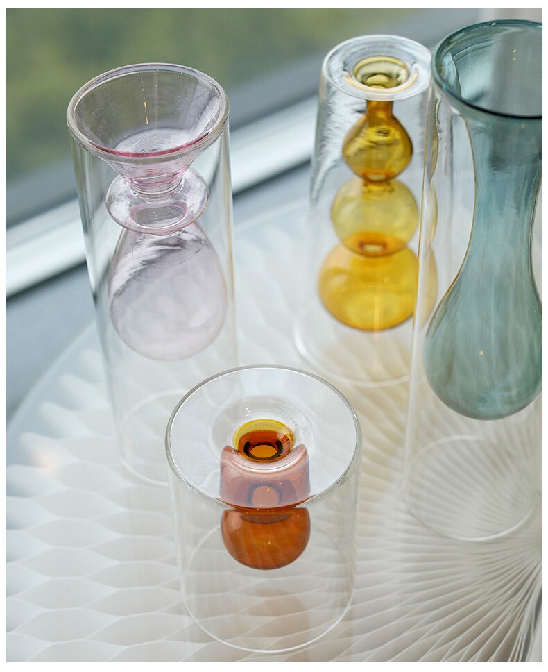 Heminredning vas glas blomvas nordisk dubbellager vaser vardagsrum dekoration salong vasi jarrone decoracion casa