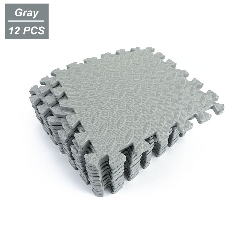 12 stk 30*30cm sportsbeskyttelse gym gulv eva leaf grain skridsikker splejsning gulvmåtte tykkere stødskum fitness yoga gummimåtter: Grå 30 x 30 x 1.2cm