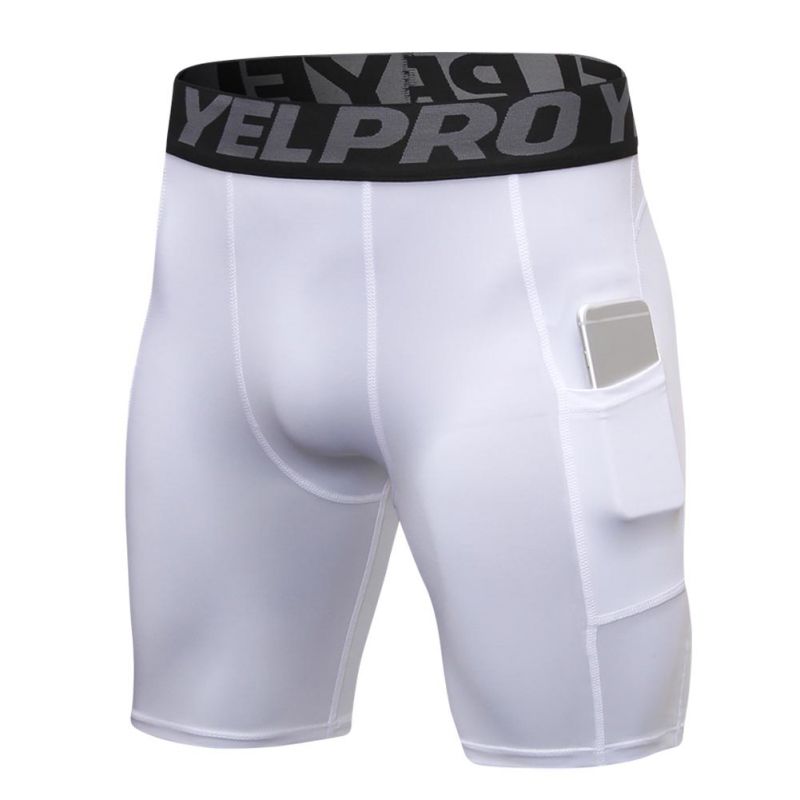 Treningsshorts for menn med lommer sport løpetrening fukttransporterende hurtigtørkende elastiske stramme shorts: L / W