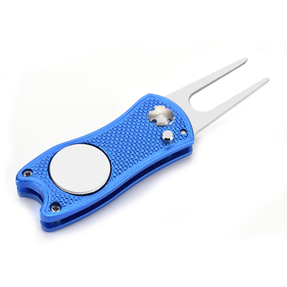 Stainless Steel Golf Divot Repair Switchblade Tool Pitch Groove Cleaner Magnetic Golf Pitchfork Putting Green Fork Golf Training: Blue