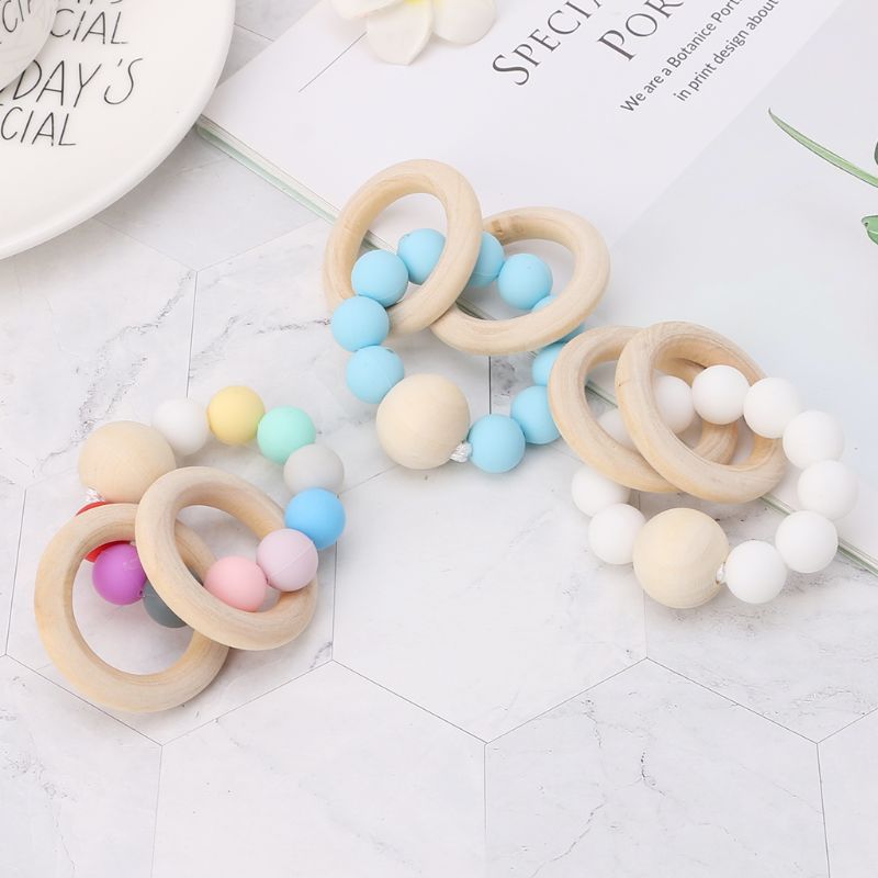 Bpa Gratis Baby Bijtring Siliconen Kralen Bijtring Pasgeboren Kinderziektes Speelgoed Armband Pijnbestrijding Hout Ringen Kauwen Bijtring Baby Benodigdheden