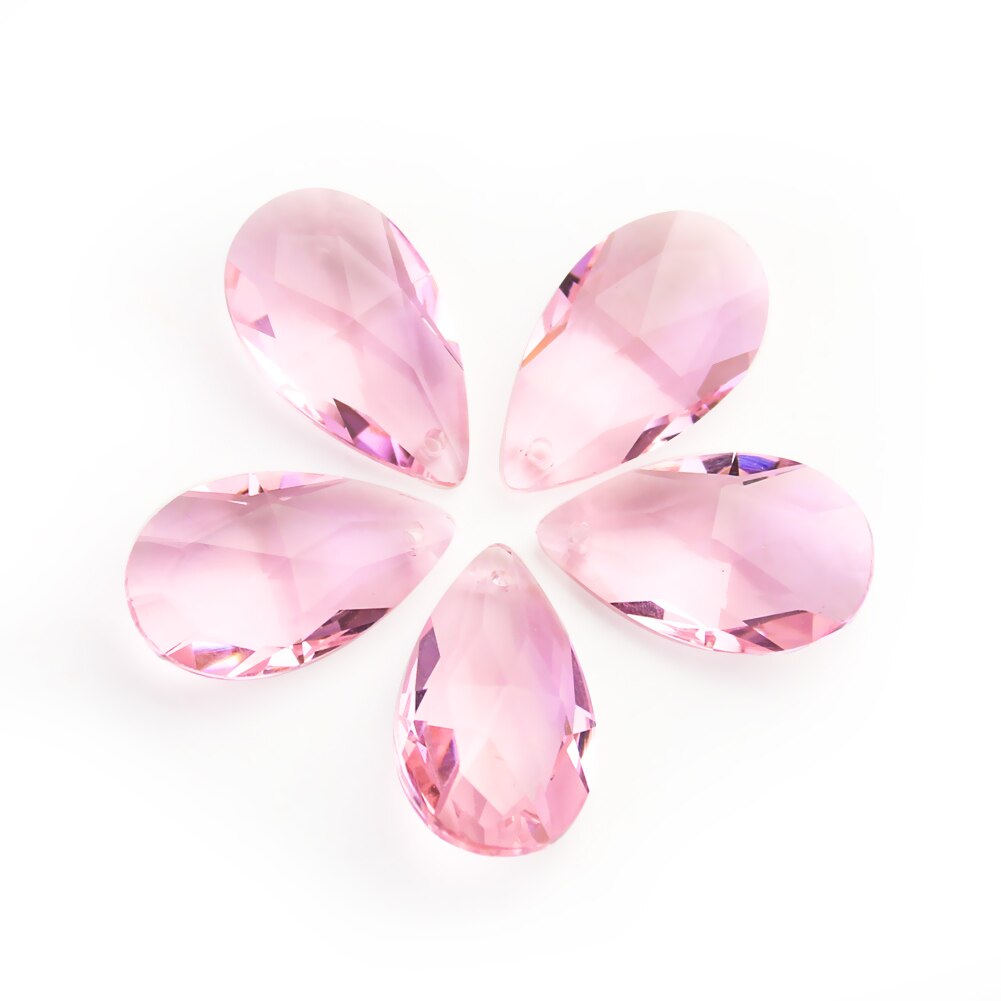 5Stck 28mm Waterdrop Kronleuchter Kristalle für Niedrige Decke Prismen Sonne Fänger Facettierte Glas Perle Vorhang Anhänger DIY Schmuck, der: Rosa