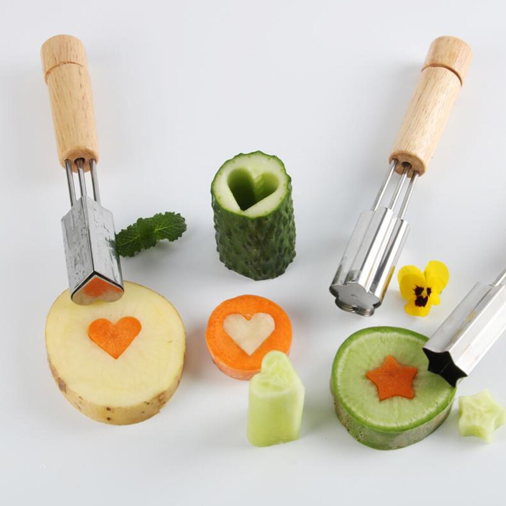 Estrella en forma de corazón de verduras cortador mango de plástico portátil cocinar herramientas de acero inoxidable de corte de fruta morir cocina Gadgets $